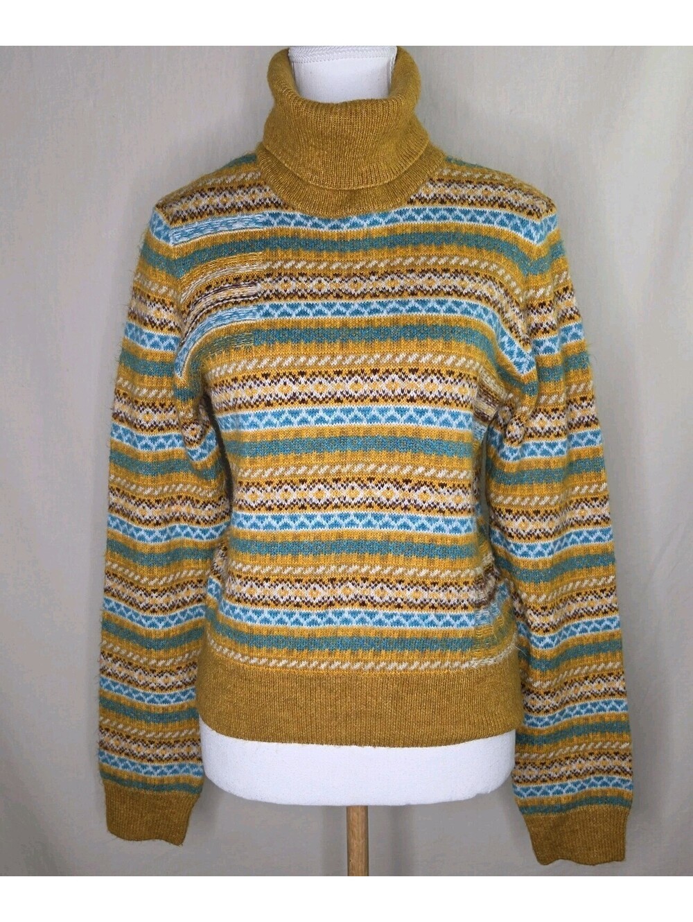 Maeve Anthropologie Fair Isle Turtleneck Sweater M Mustard Yellow Knit Pullover